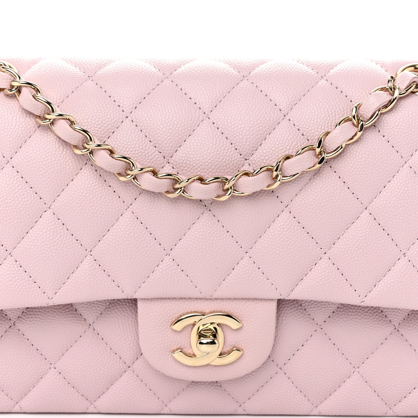 Caviar Quilted Medium Double Flap Light Pink