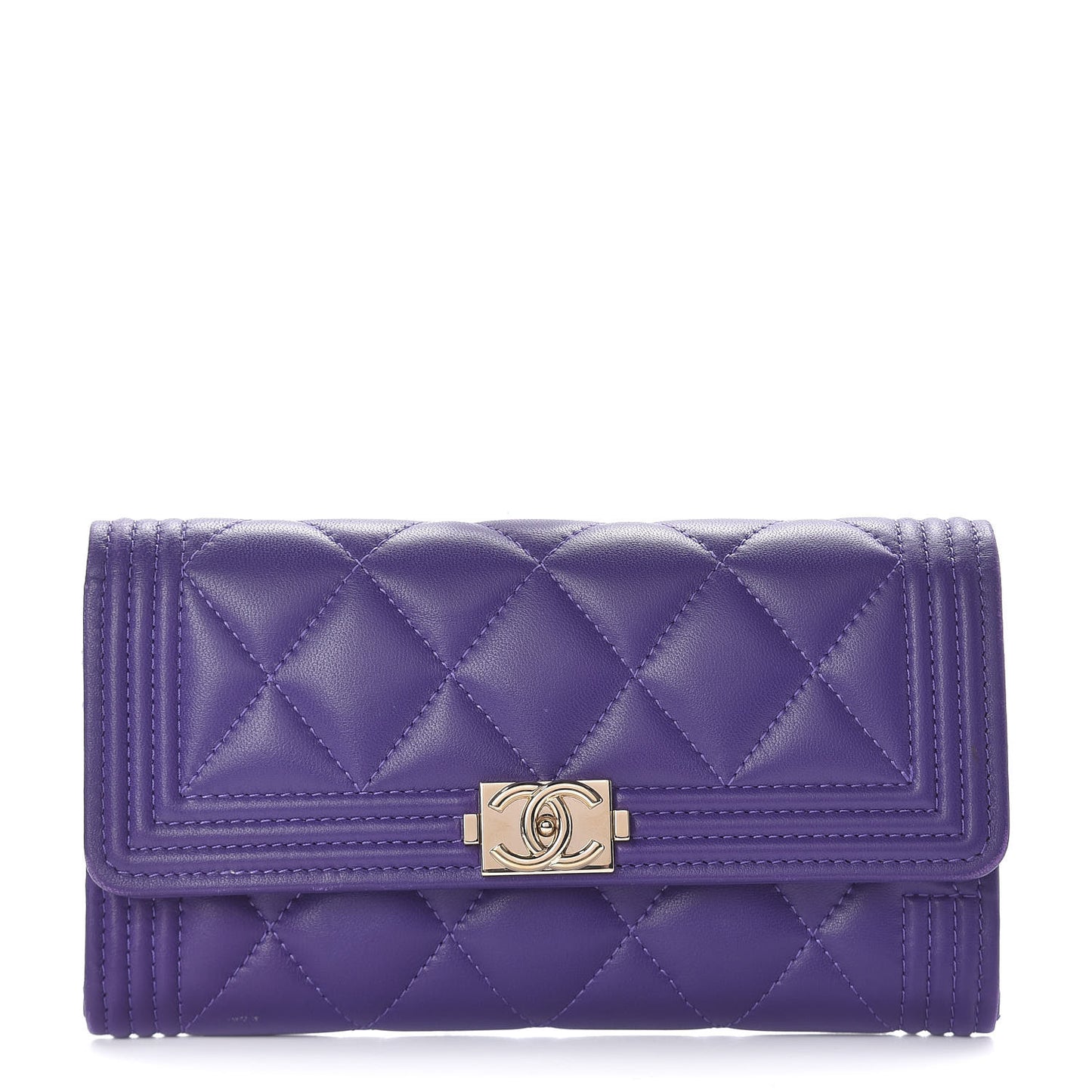 Lambskin Quilted Medium Boy Flap Wallet Purple