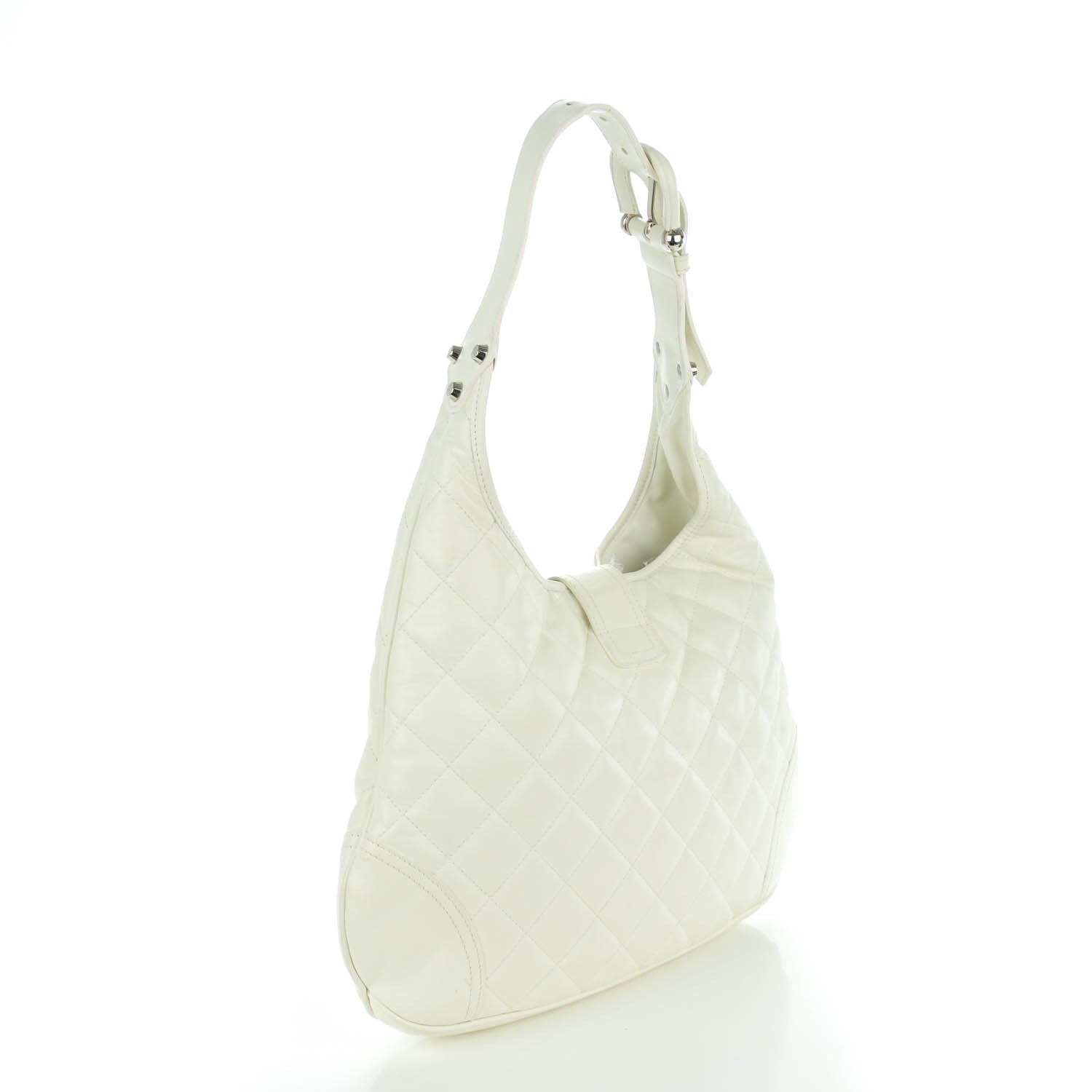 Burberry Calfskin Quilted Brook Hobo White 3 of 8