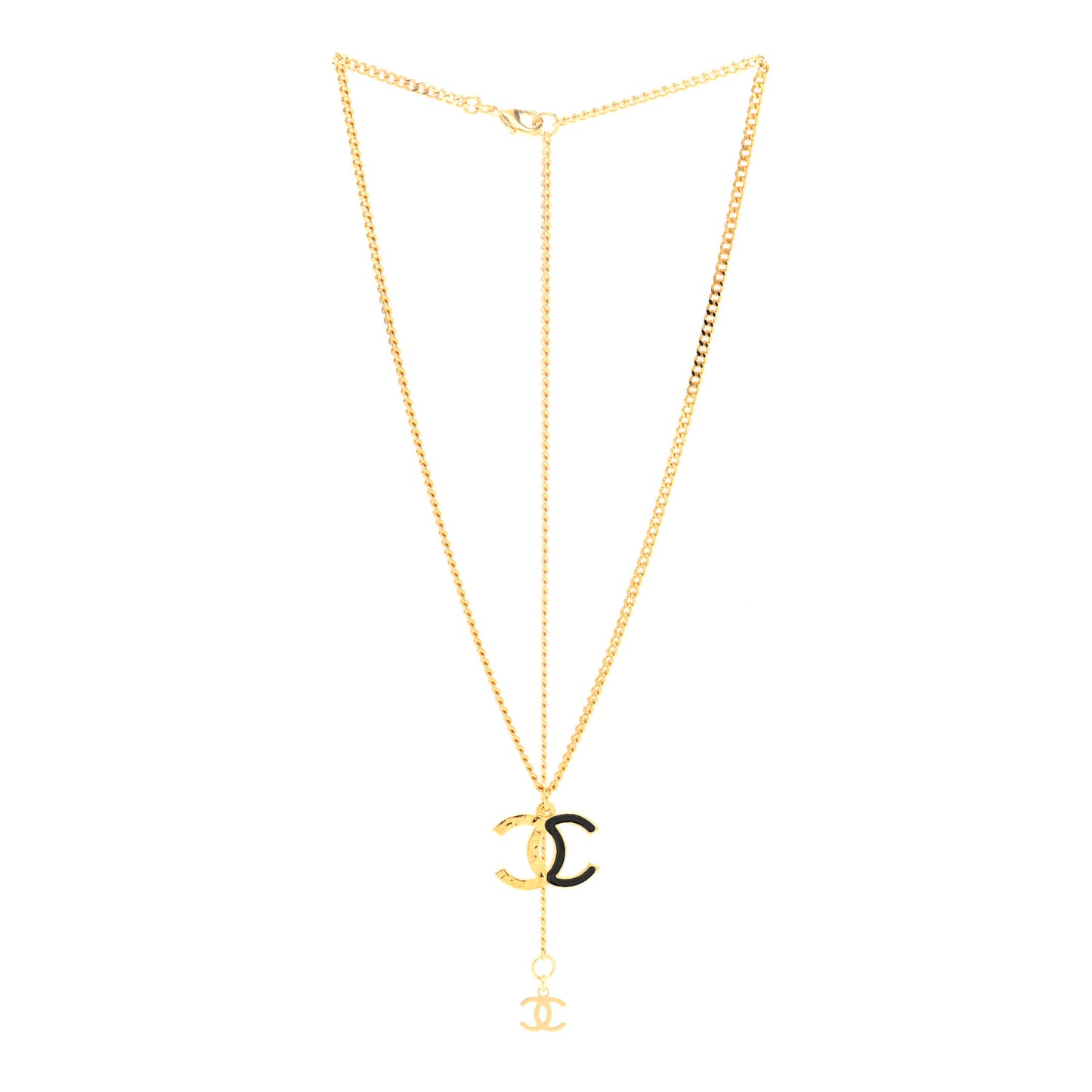 Metal Enamel CC Chain Necklace Pendant Gold Black