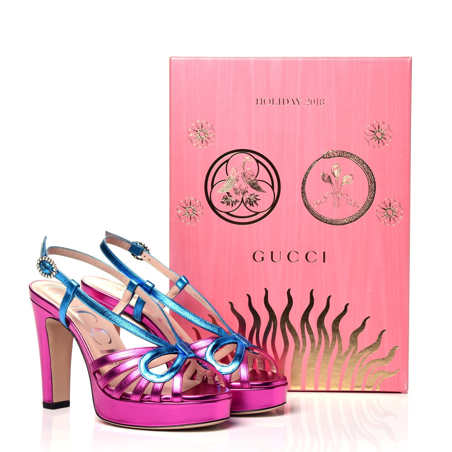 Metallic Nappa Crystal Zephyra Slingback Platform High Heel Sandals 36.5 Fuchsia Dark Turquoise