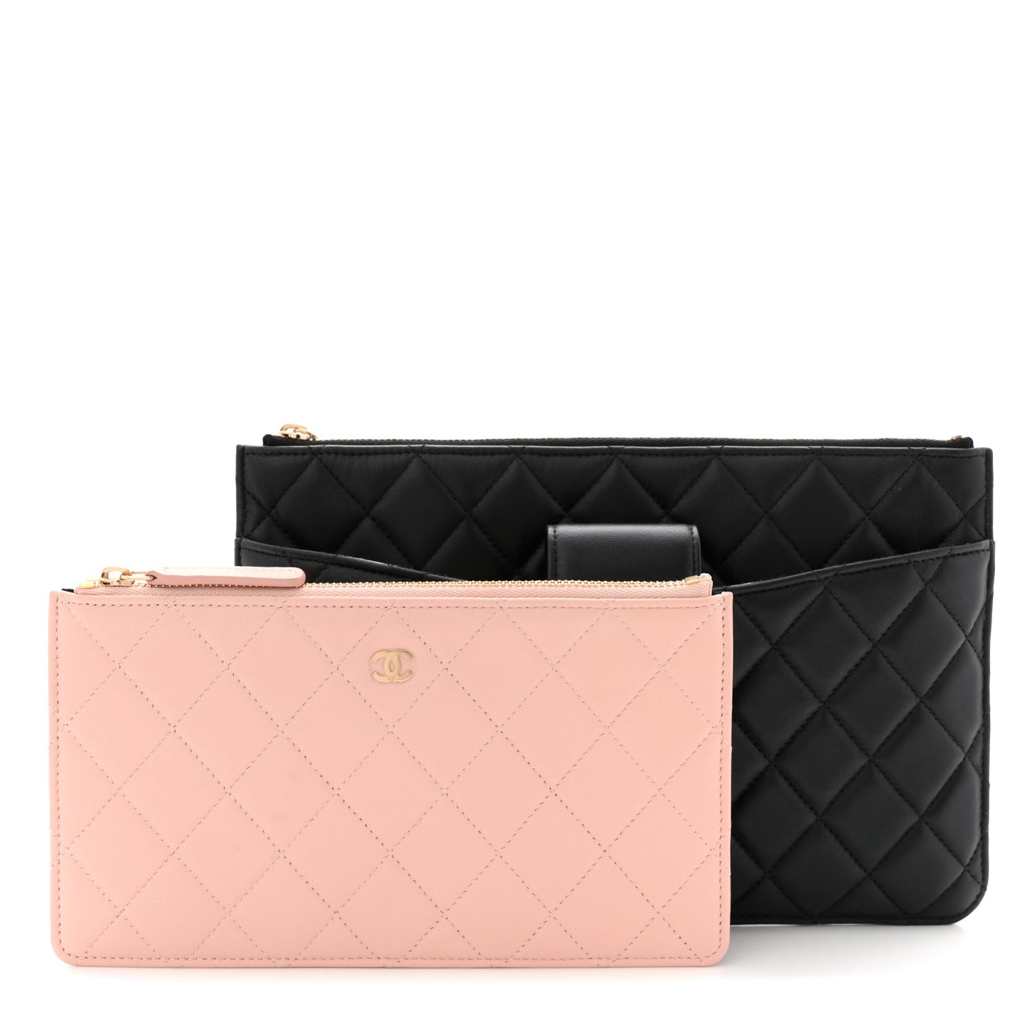 Lambskin Quilted Sunset Boulevard Pouch Case Black Pink