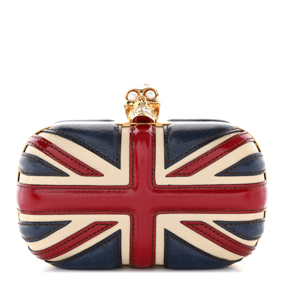 Alexander McQueen Patent Calfskin Britannia Skull Box Clutch Red Blue 1 of 12