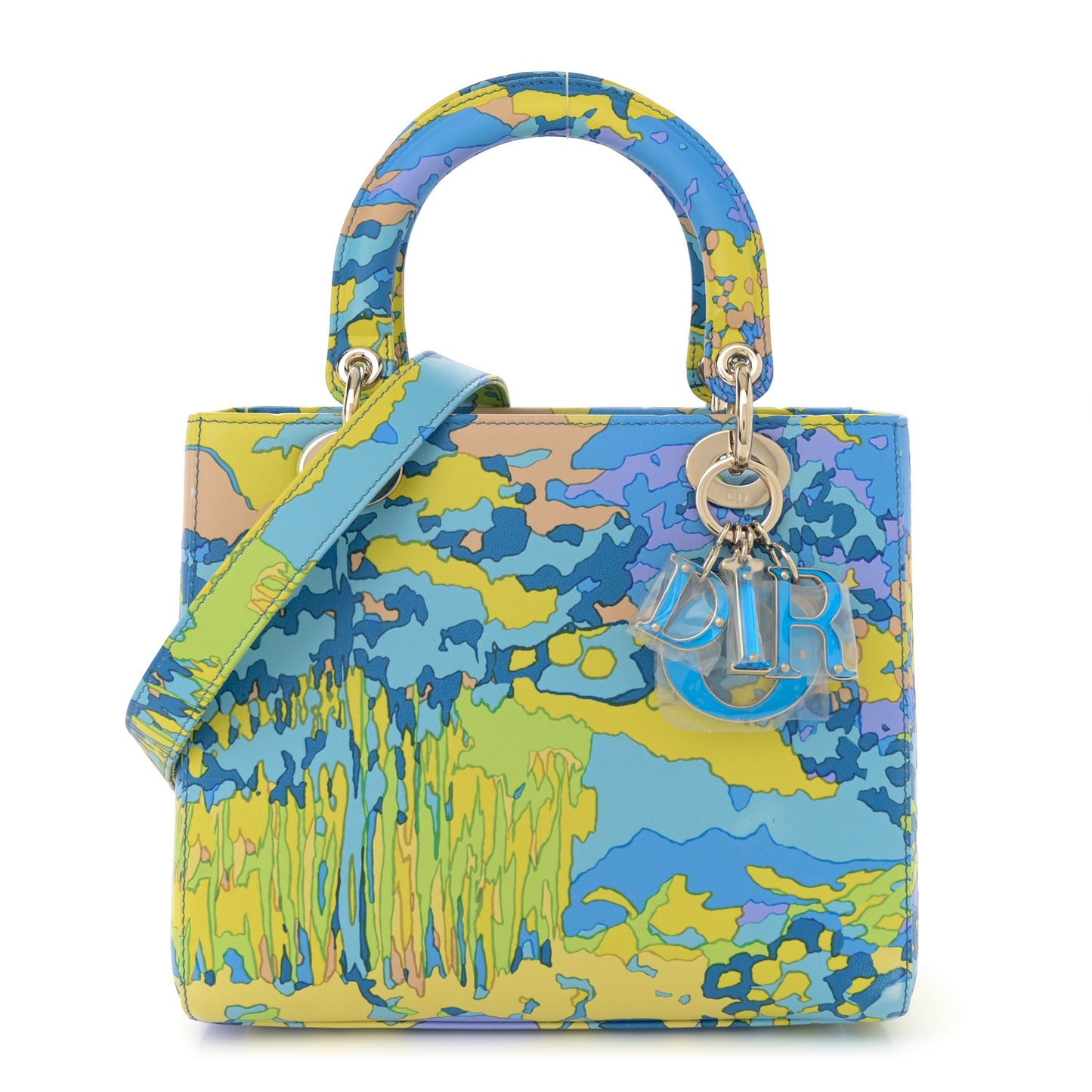 Calfskin Printed Woods All Over Medium Lady Dior Blue Multicolor