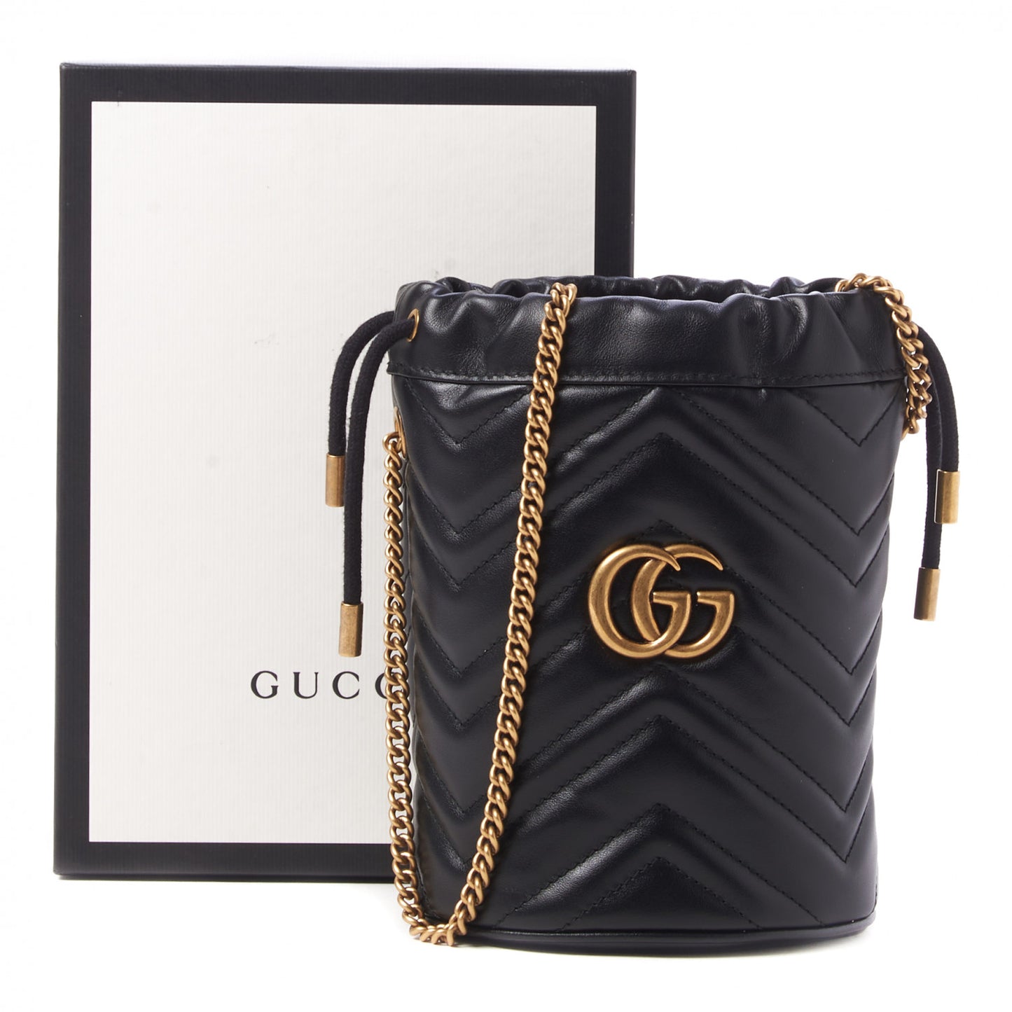 Calfskin Matelasse Mini GG Marmont 2.0 Bucket Bag Black