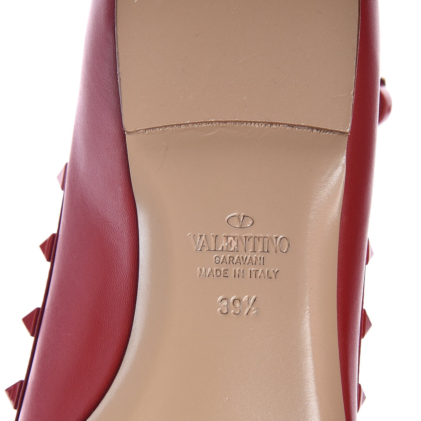 Calfskin Lacquered Monochrome Rockstud Cage Ballerina Flats 39.5 Rosso Valentino