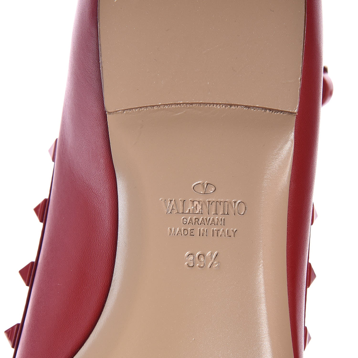 Valentino Garavani Calfskin Lacquered Monochrome Rockstud Cage Ballerina Flats 39.5 Rosso Valentino 7 of 7