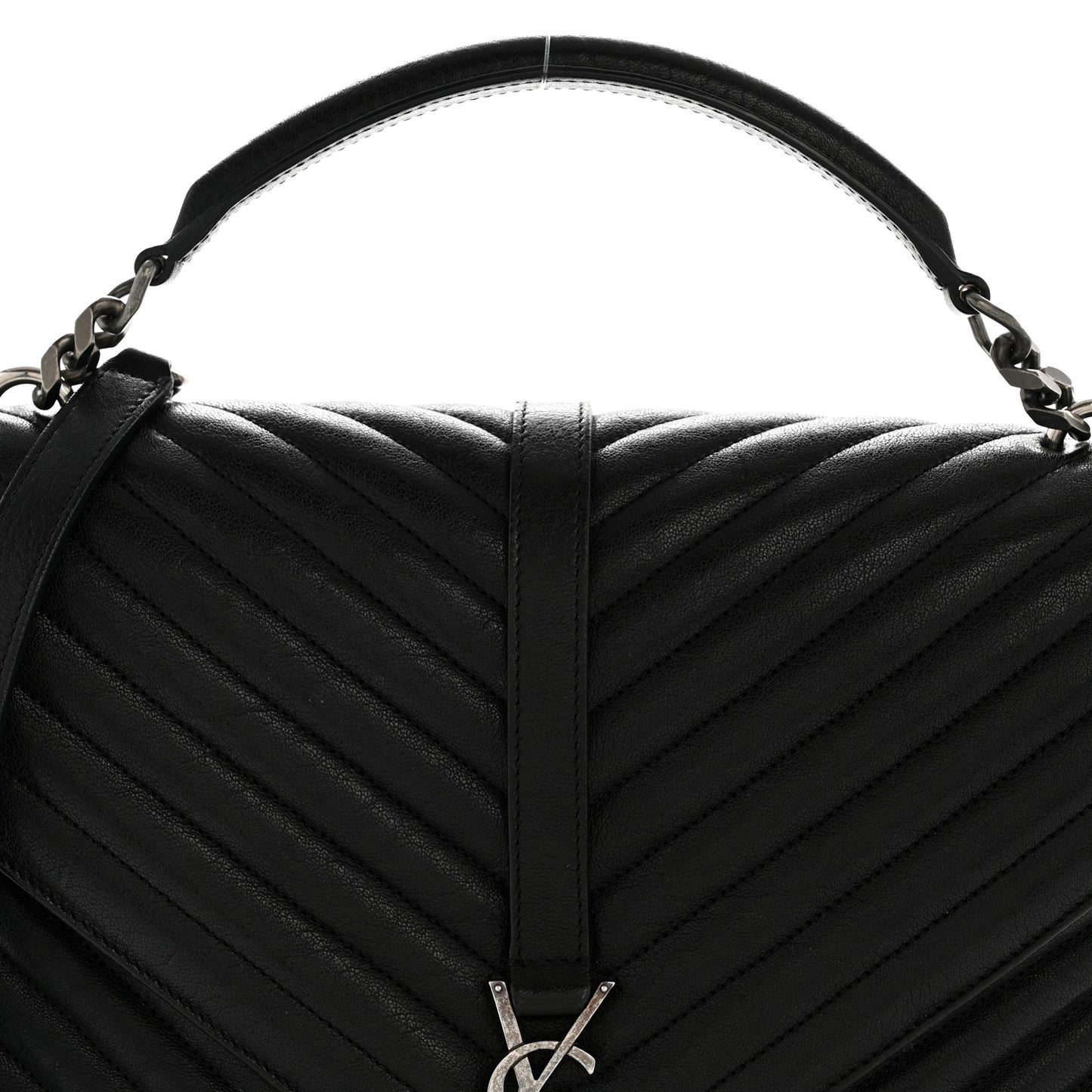 Sheepskin Matelasse Chevron Monogram Large College Satchel Black