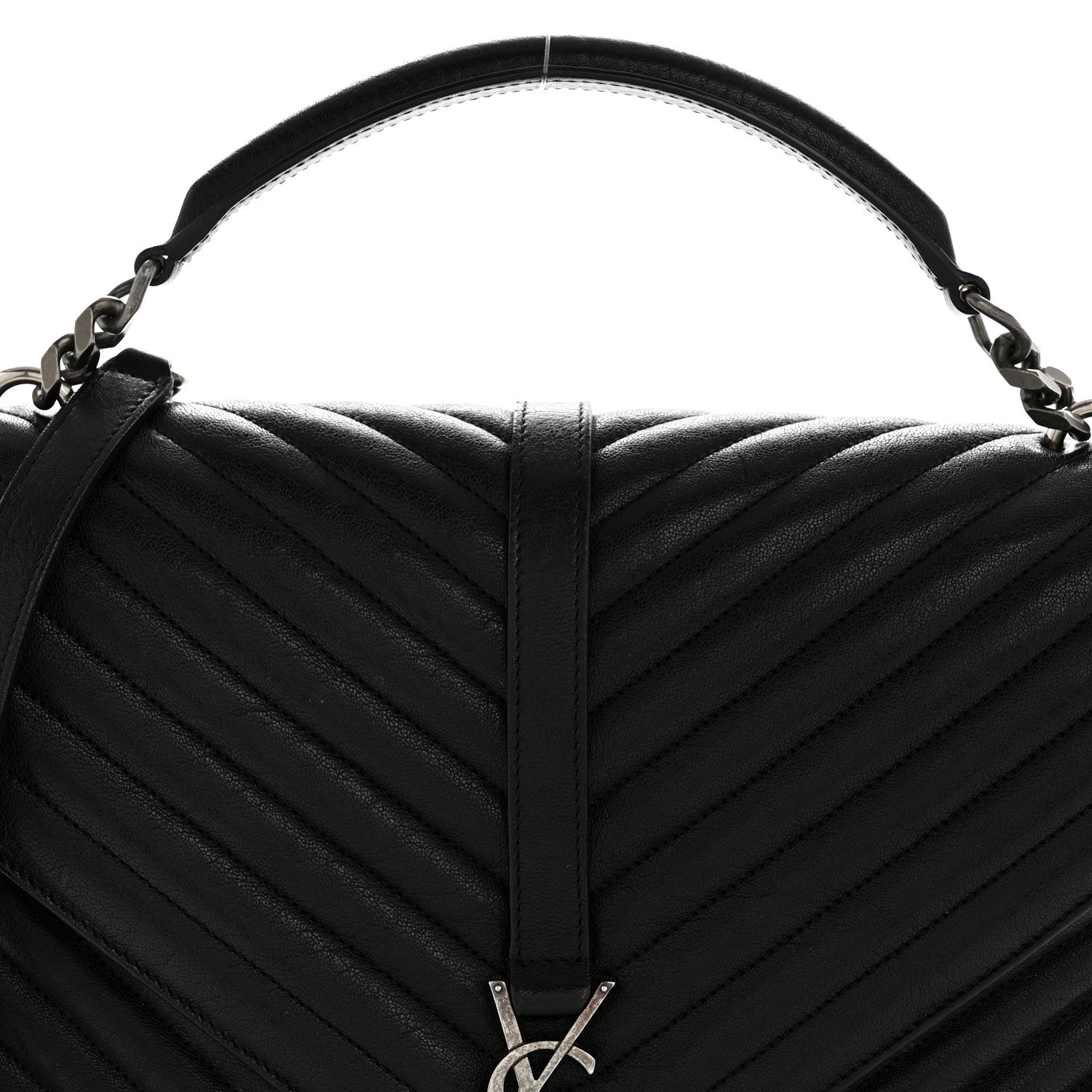 Saint Laurent Sheepskin Matelasse Chevron Monogram Large College Satchel Black 8 of 14