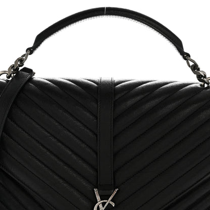 Saint Laurent Sheepskin Matelasse Chevron Monogram Large College Satchel Black 8 of 14