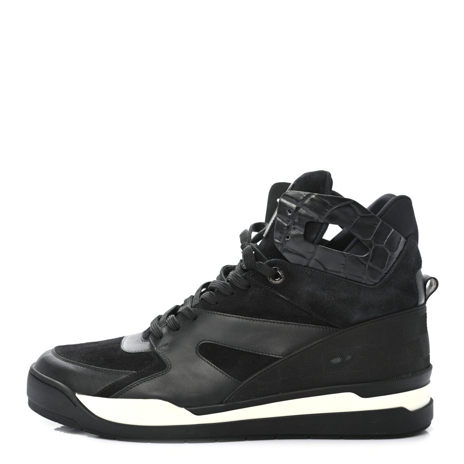 Louis Vuitton Suede Calfskin Crocodile Embossed Damier Graphite Mens Kick Off High Top Sneakers 9.5 Black 1 of 8