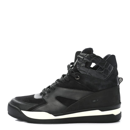 Louis Vuitton Suede Calfskin Crocodile Embossed Damier Graphite Mens Kick Off High Top Sneakers 9.5 Black 1 of 8