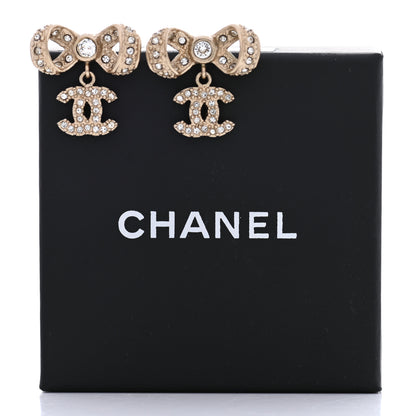 Chanel Crystal CC Bow Drop Earrings Gold 5 of 5