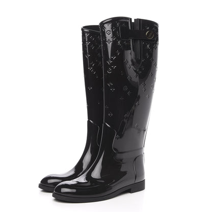 Louis Vuitton Rubber Embossed Monogram Drops High Rain Boots 39 Black 3 of 8