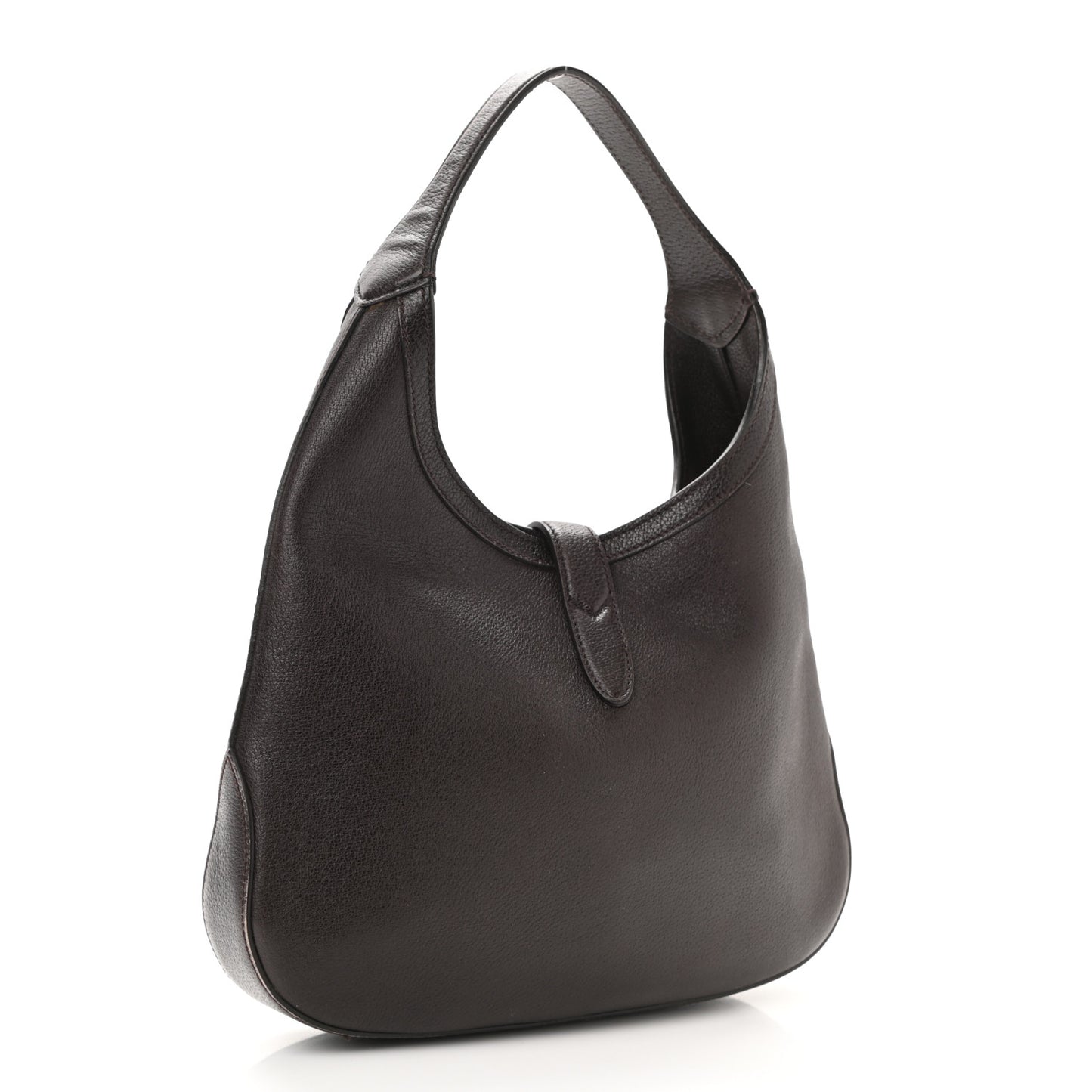 Soft Grained Calfskin Web Medium Jackie Hobo Dark Brown