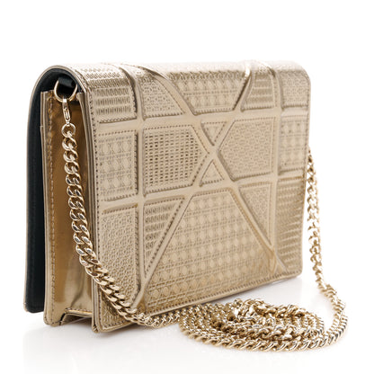 Christian Dior Metallic Patent Micro-Cannage Diorama Wallet on Chain Pouch Gold 3 of 10