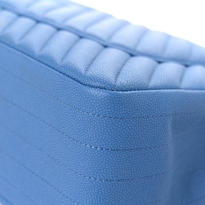Chanel Caviar Flat Chevron Quilted Jumbo Double Flap Blue 11 of 19