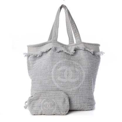 Chanel Terry Cotton CC Beach Tote Towel Set Grey 1 of 11