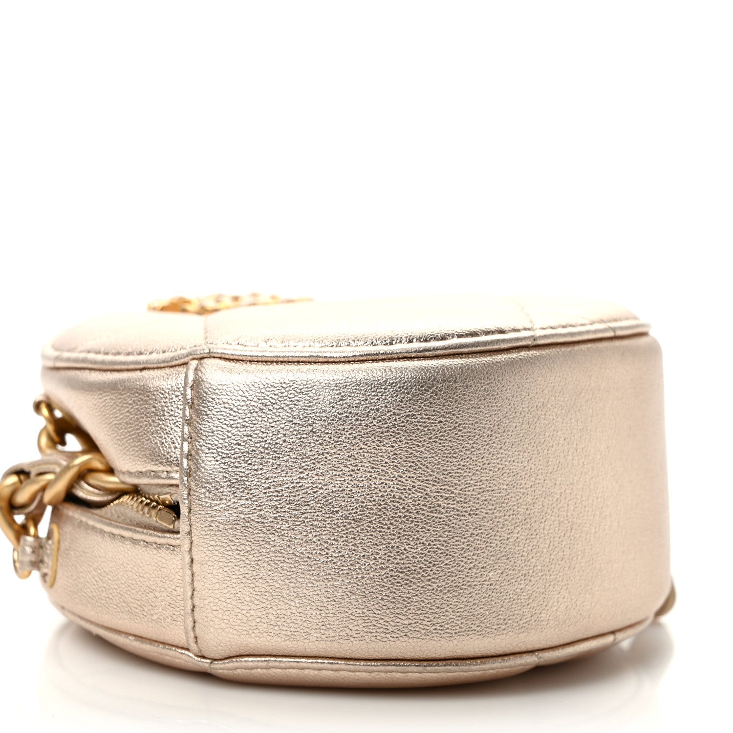 Chanel Metallic Lambskin Quilted Chanel 19 Round Clutch With Chain Gold 8 of 9