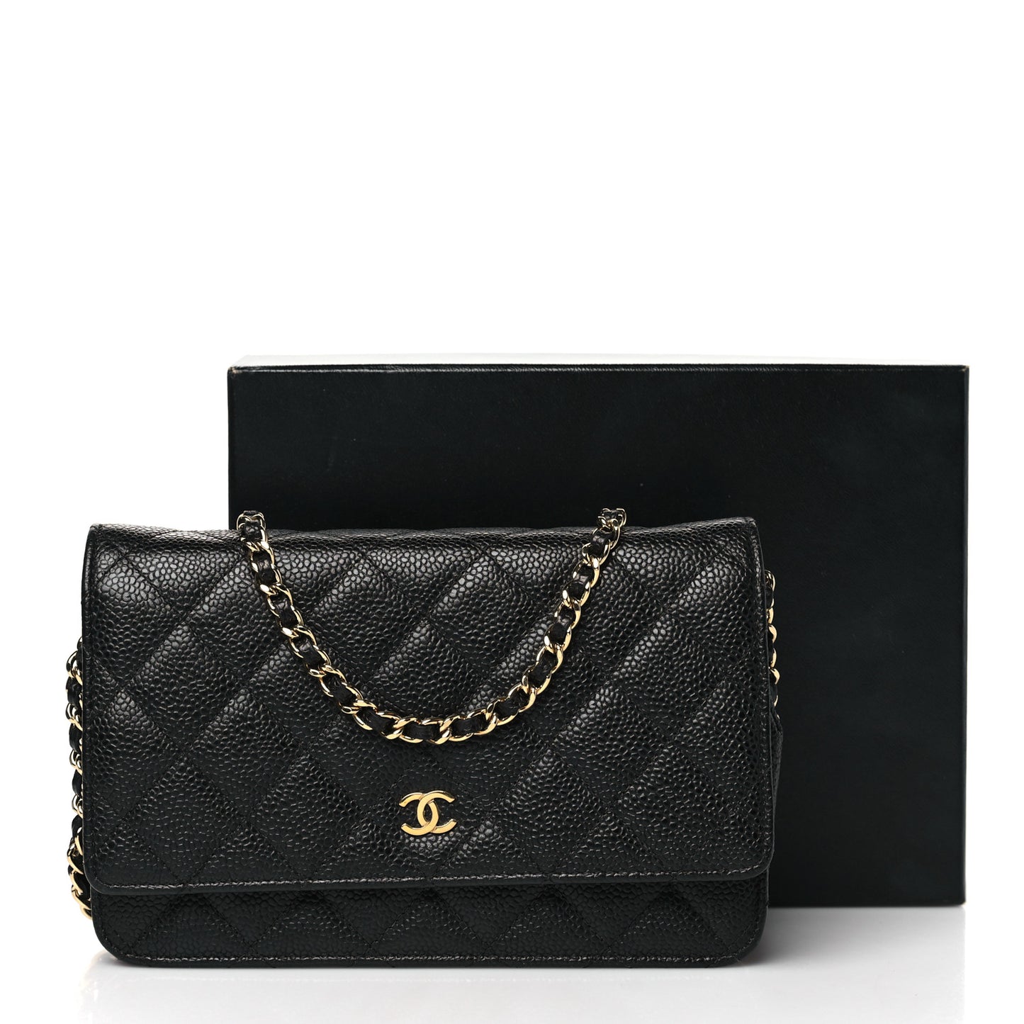 Caviar Quilted Wallet on Chain WOC Black