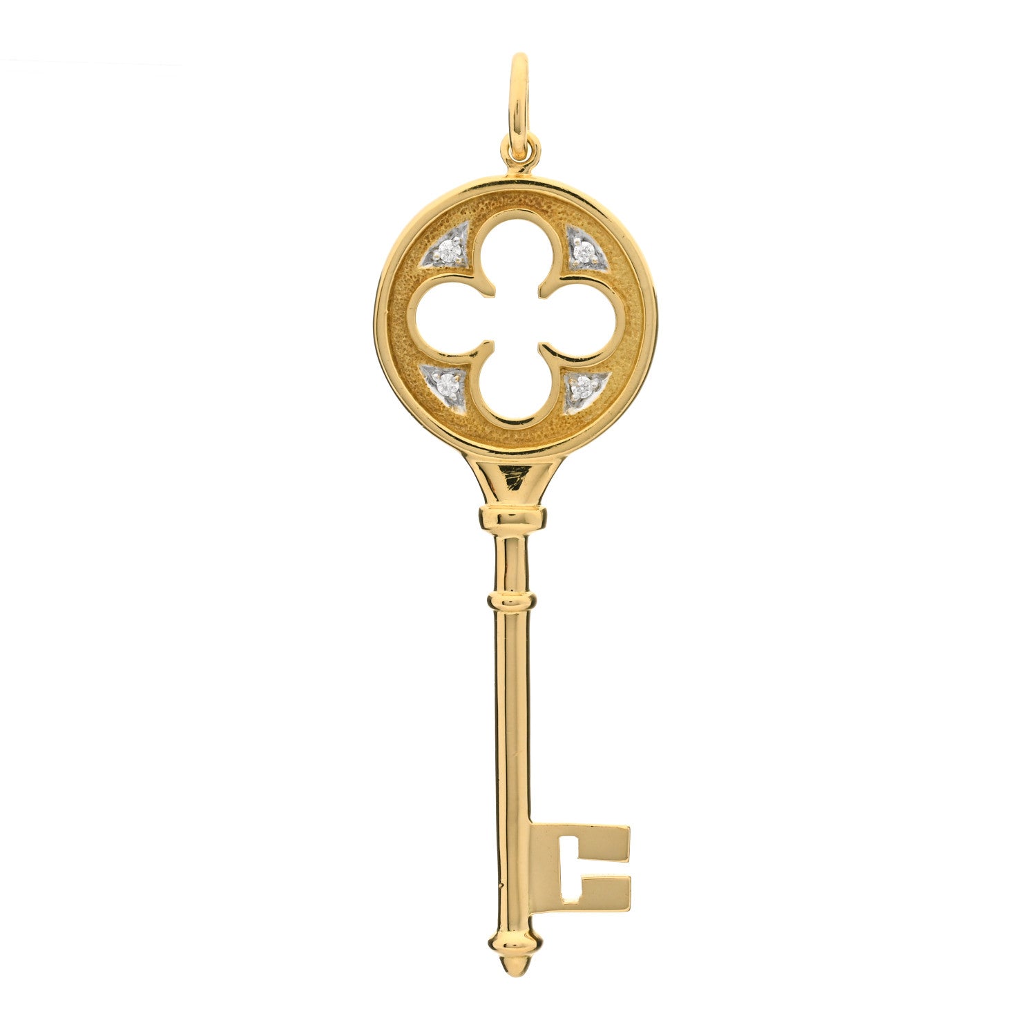 Tiffany 18K Yellow Gold Diamond Quatrefoil Key Pendant 1 of 3