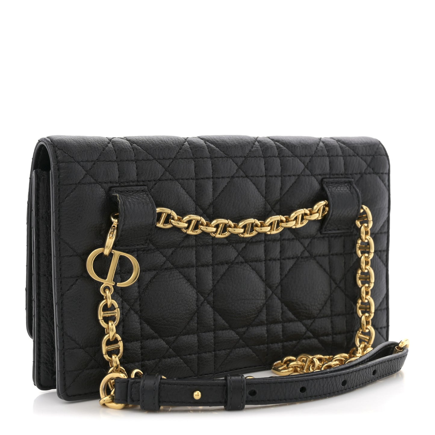 Supple Calfskin Cannage Caro Belt Pouch with Chain Black