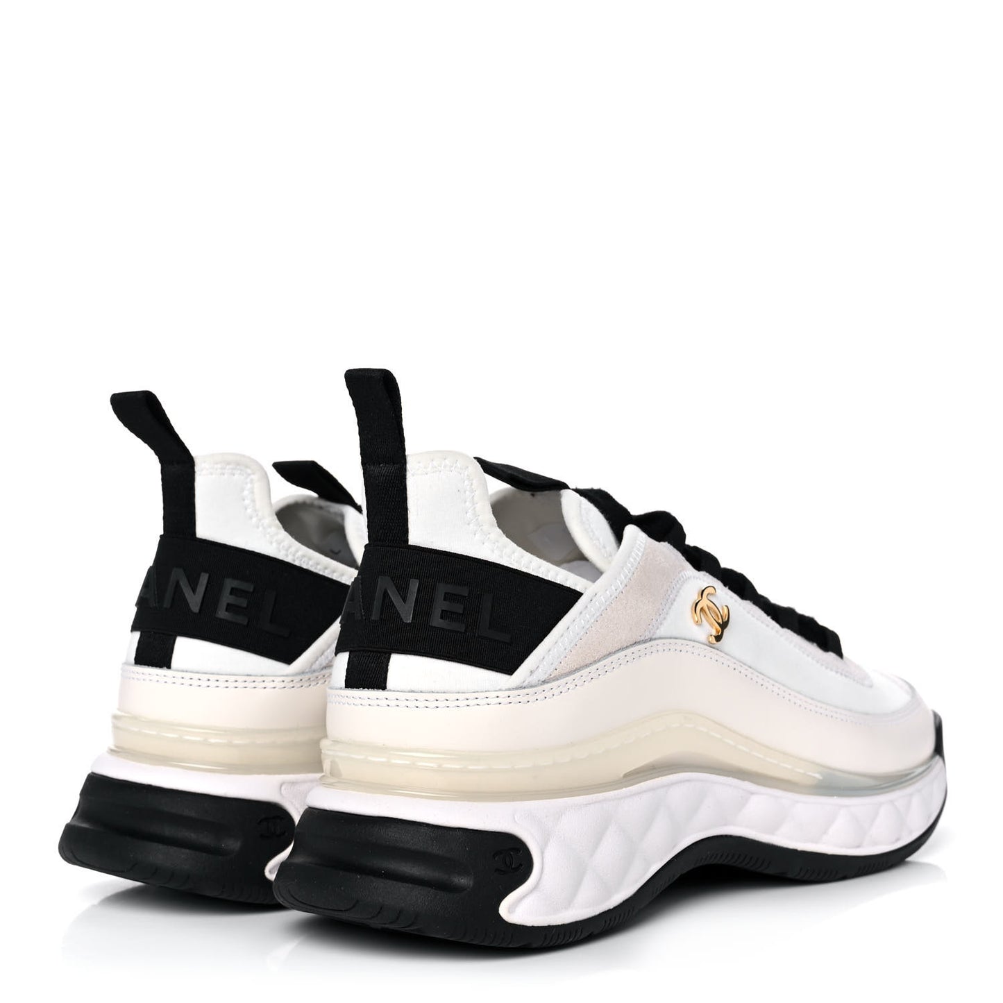 Velvet Calfskin Mixed Fibers CC Sneakers 38.5 Ivory Black