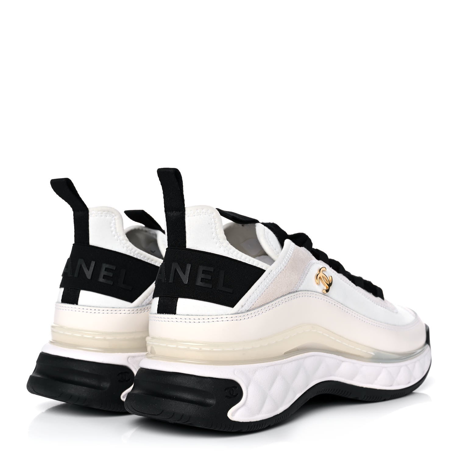 Chanel Velvet Calfskin Mixed Fibers CC Sneakers 38.5 Ivory Black 4 of 10