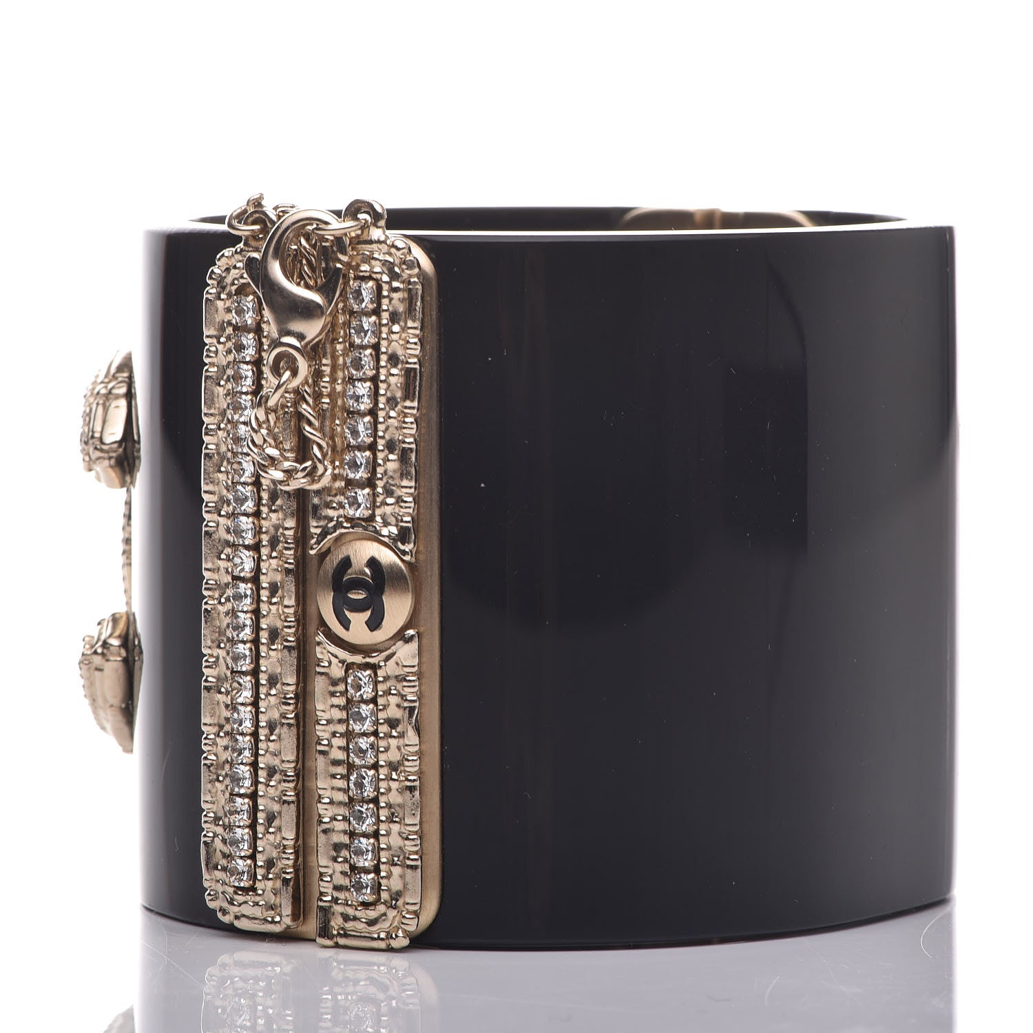 Chanel Resin Crystal CC Cuff Black Gold 5 of 8