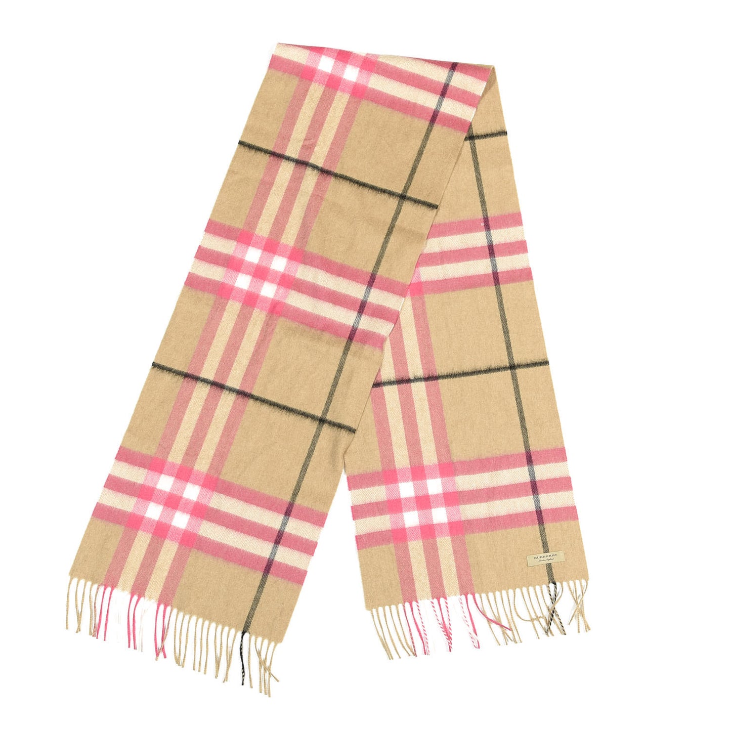 Cashmere Half Mega Check Fringe Scarf Neon Pink