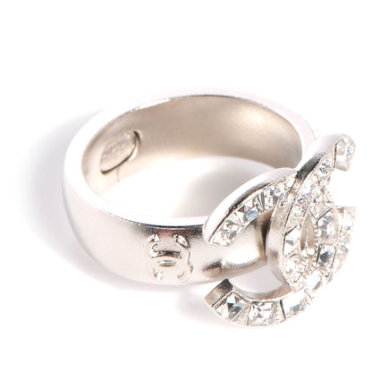 Chanel Crystal Baguette CC Logo Ring Silver 6 3 of 5