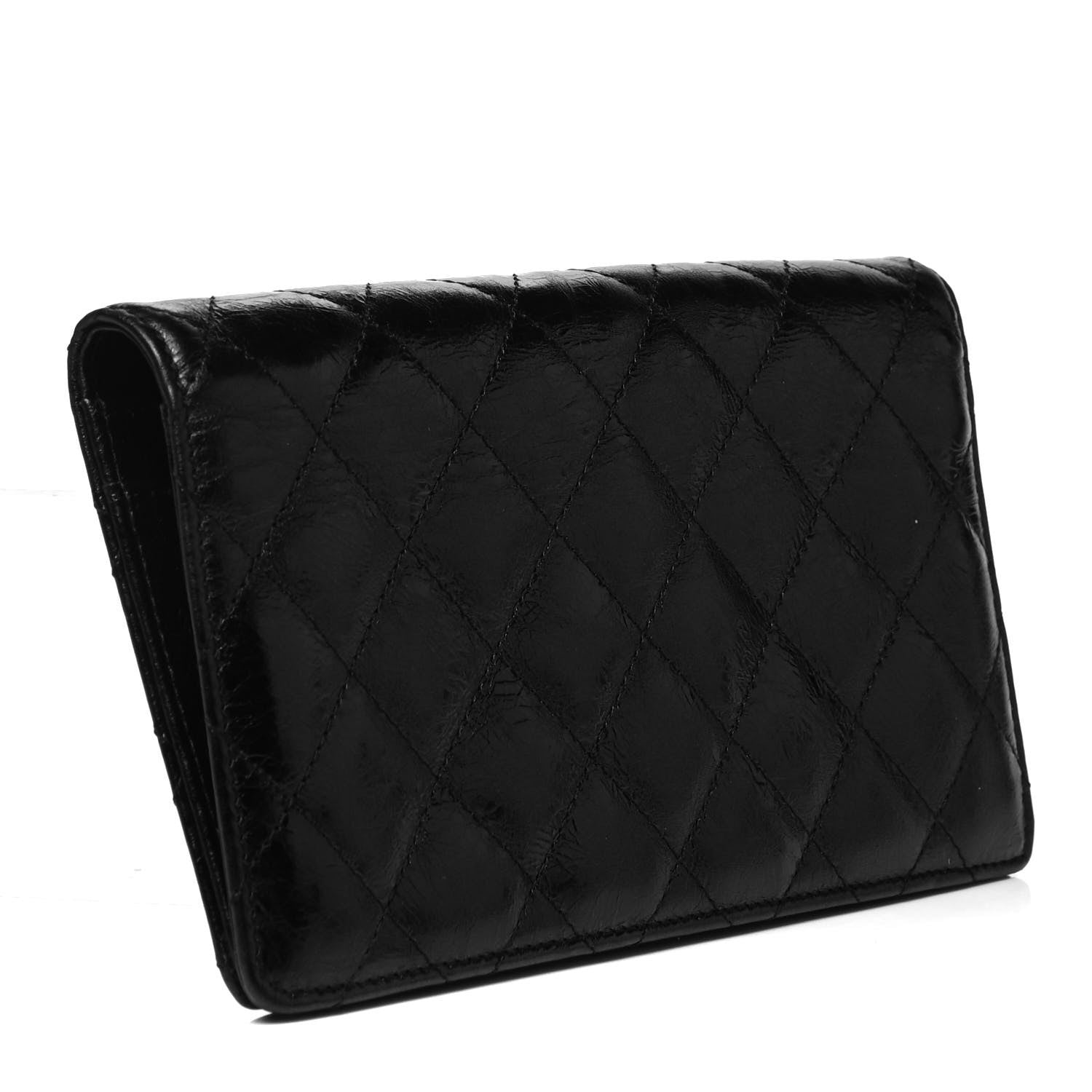 Chanel Patent Crumpled Calfskin Quilted Yen Reissue Wallet Black 3 of 6