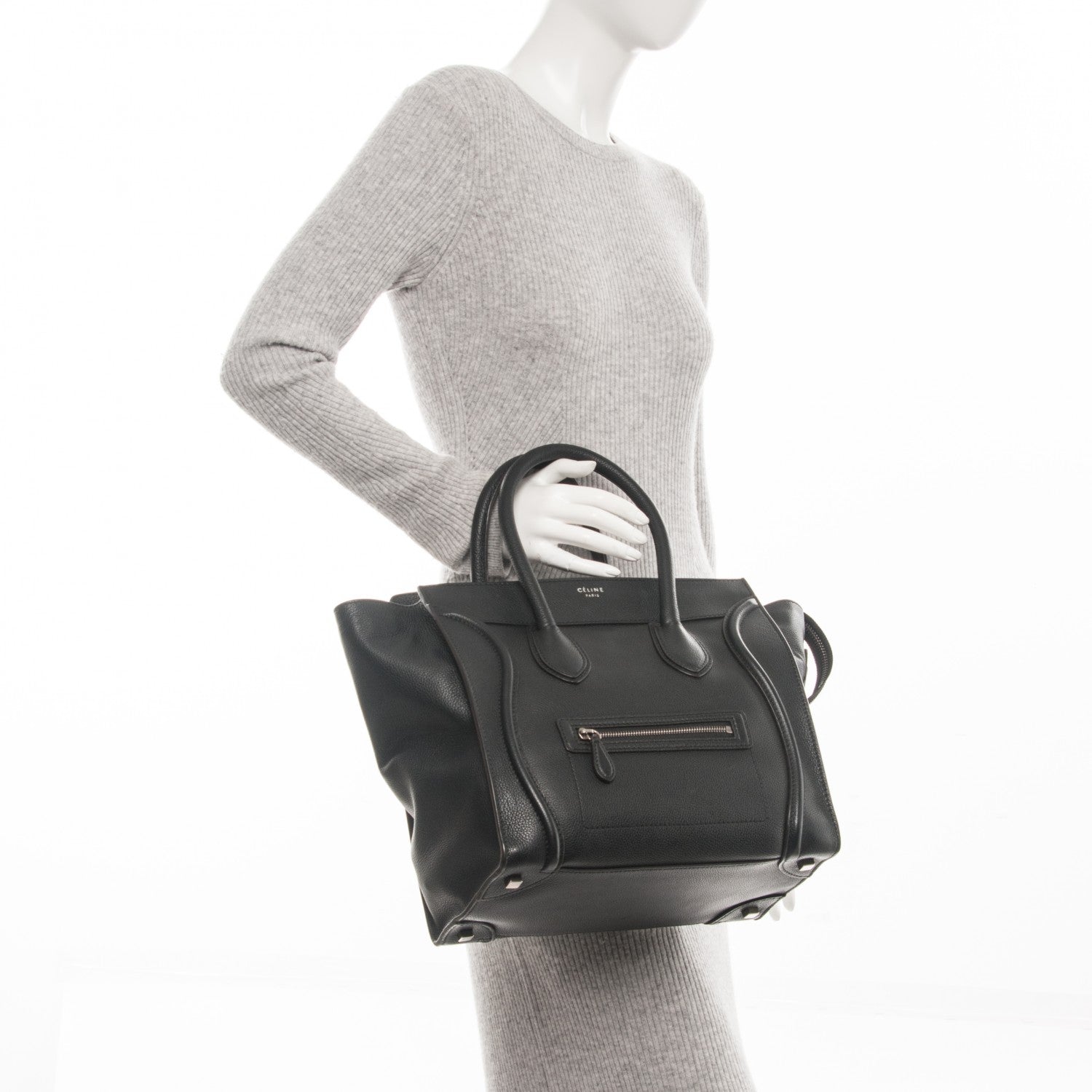 Celine Drummed Calfskin Mini Luggage Black 2 of 7