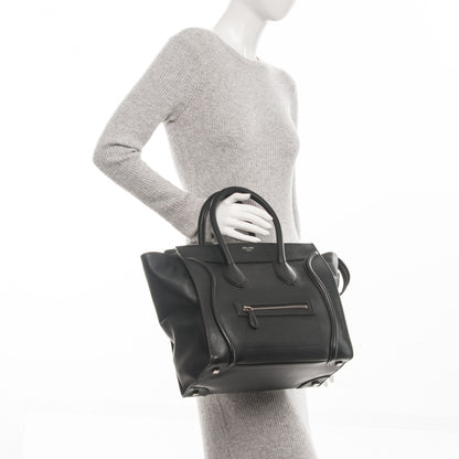 Celine Drummed Calfskin Mini Luggage Black 2 of 7