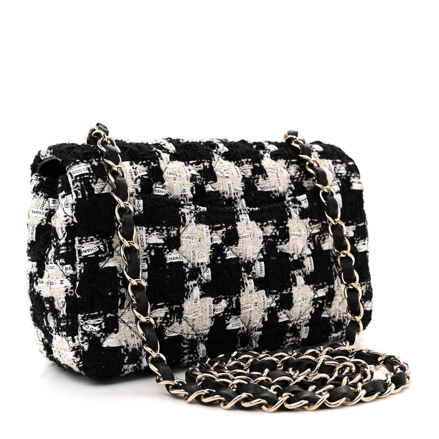 Chanel Tweed Quilted Mini Rectangular Flap Black Ecru White 3 of 11