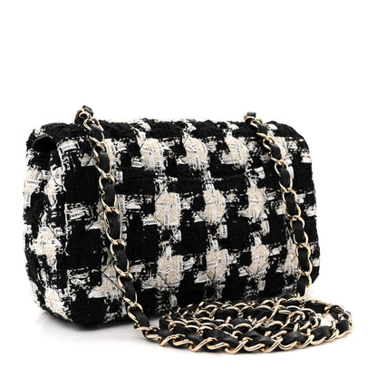 Chanel Tweed Quilted Mini Rectangular Flap Black Ecru White 3 of 11