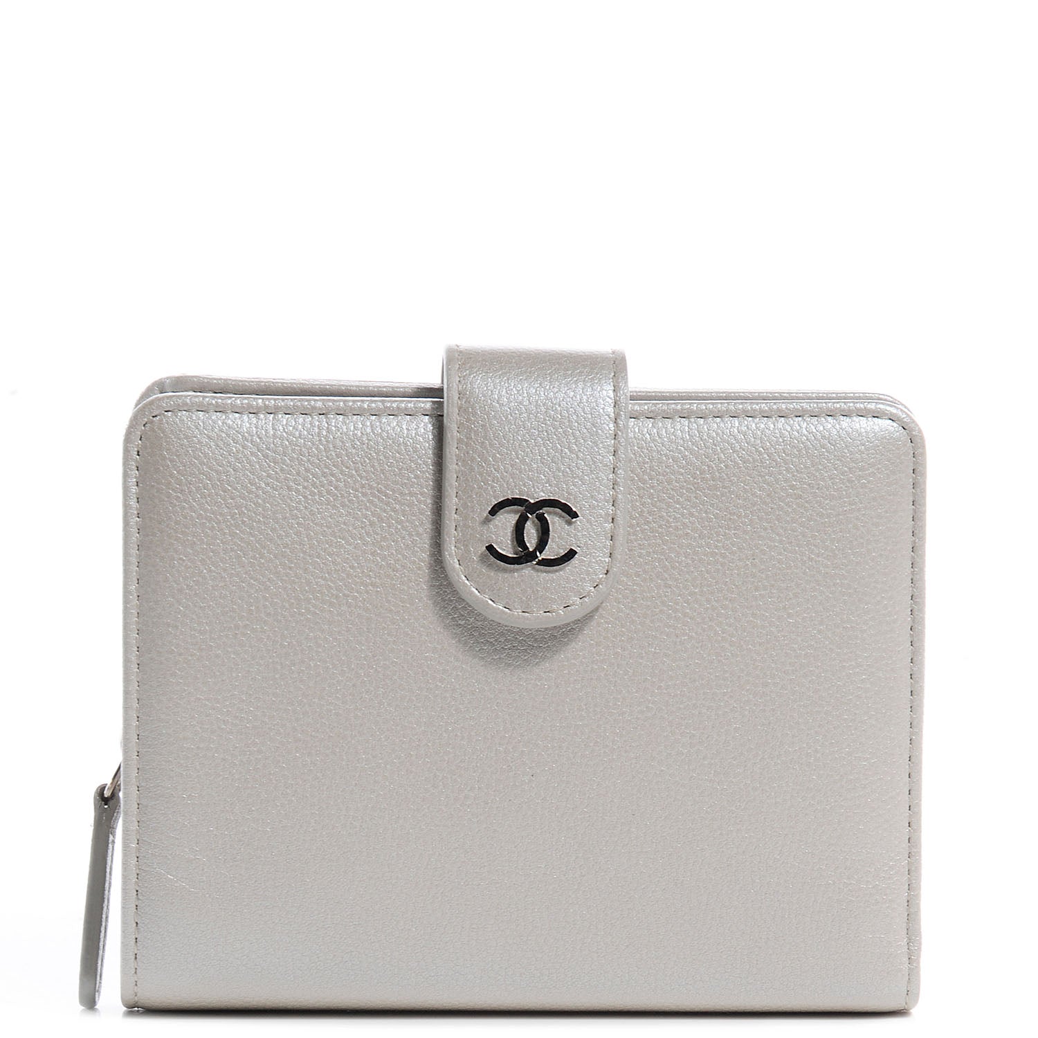 Chanel Caviar French Compact Wallet Silver 1 of 9