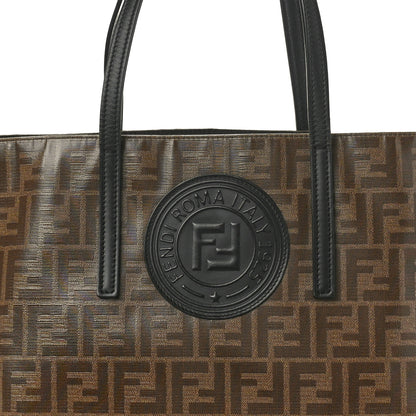 Fendi Glazed Fabric Vitello Century FF 1974 Stamp Patch Shopping Tote Mogano Panna Black 8 of 10