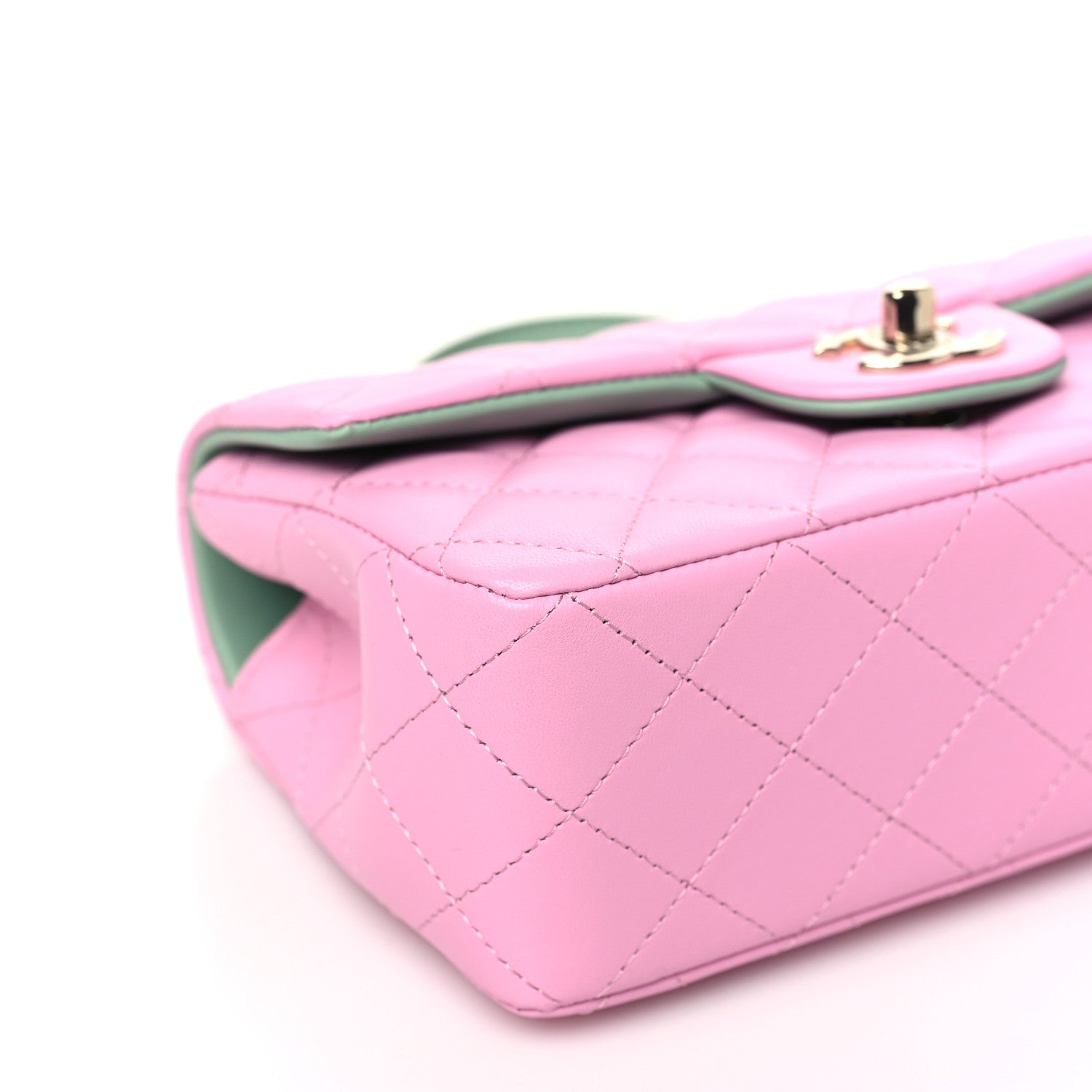 Chanel Lambskin Quilted Mini Top Handle Rectangular Flap Pink Green 9 of 11