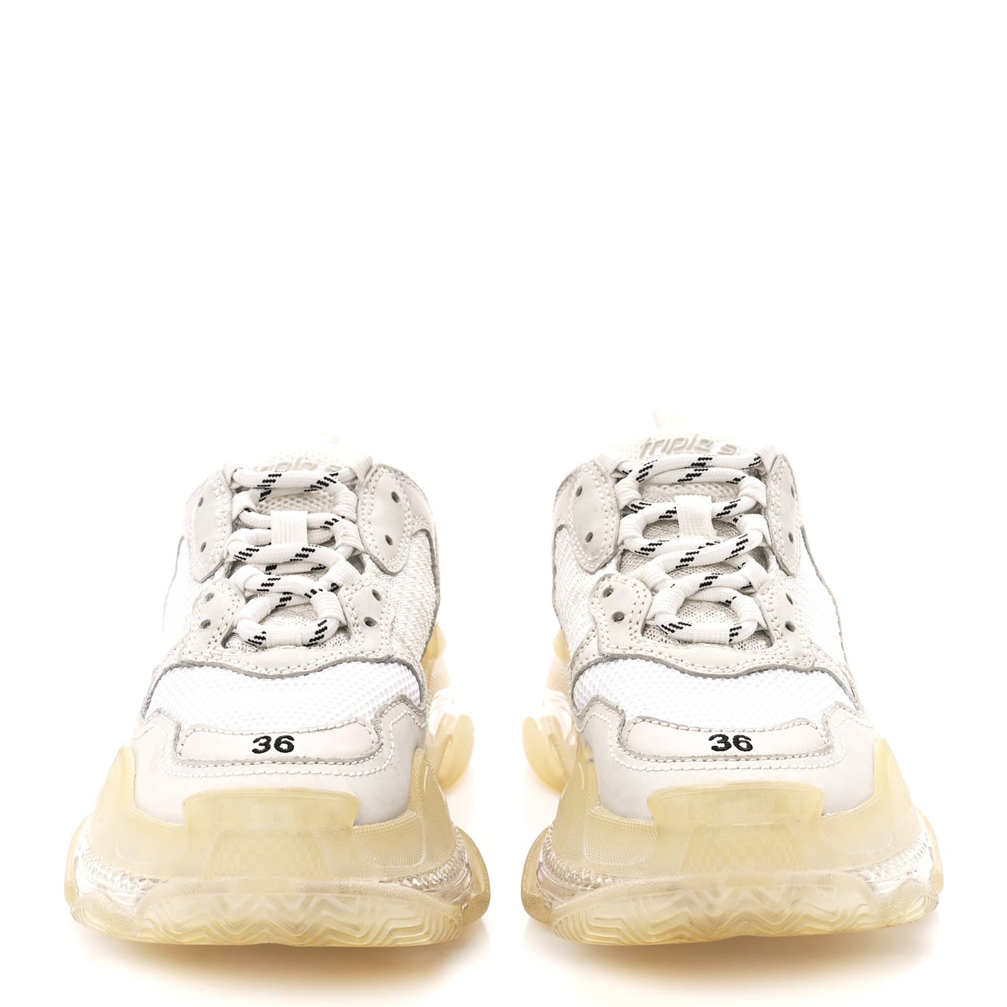 Fabric Mesh Clear Sole Womens Triple S Sneakers 36 White