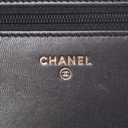 Chanel Goatskin Quilted Diamond CC Wallet On Chain WOC Black 6 of 13