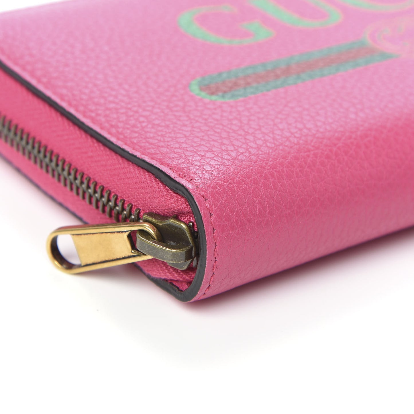 Grained Calfskin Logo Zip Around Wallet Box Pink Green
