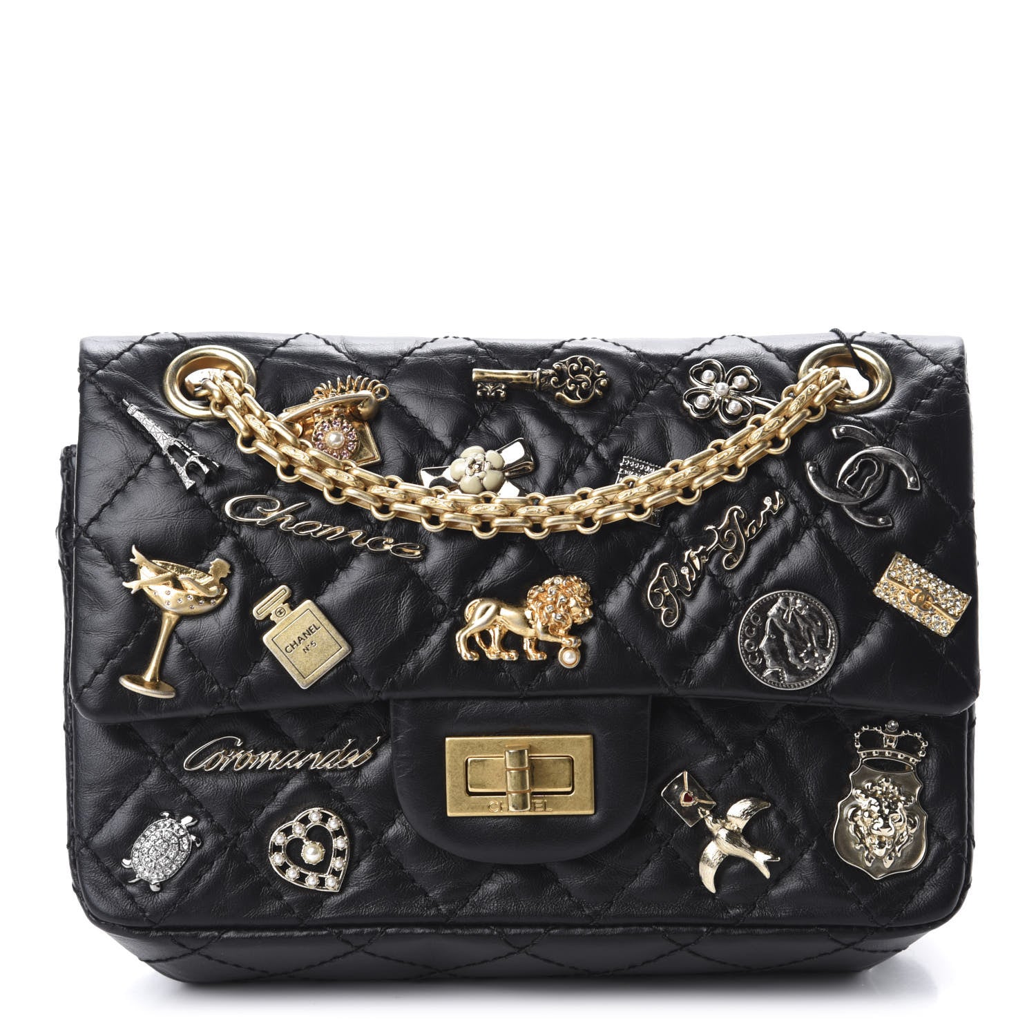 Chanel Aged Calfskin Lucky Charms 2.55 Reissue 224 Flap Black 1 of 17