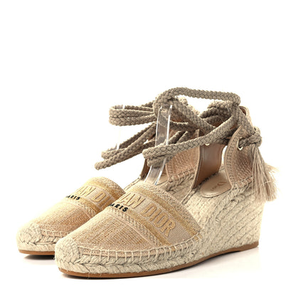 Christian Dior Canvas Embroidered Granville Ankle Tie Espadrille Wedges 40 Cream 3 of 11