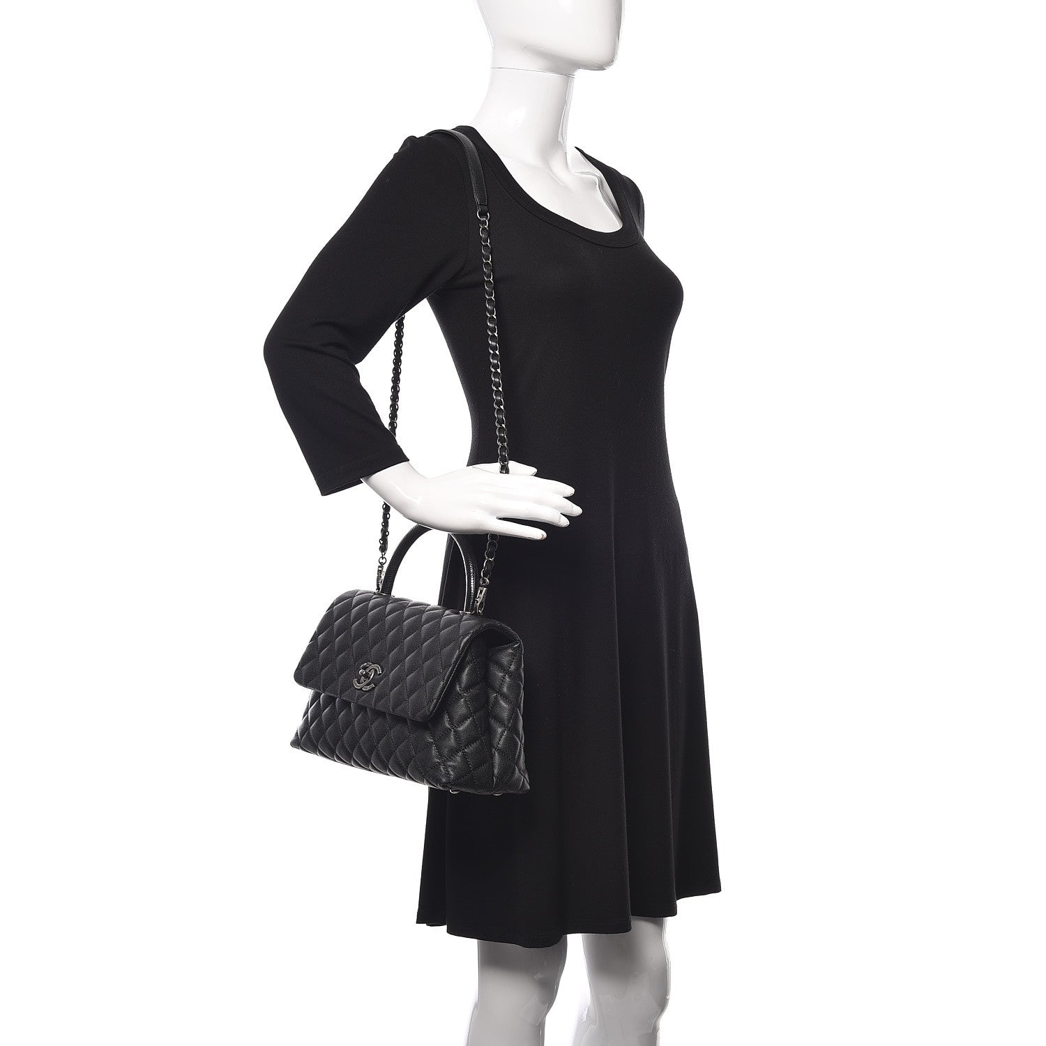 Chanel Caviar Lizard Quilted Small Coco Handle Flap Black 2 of 10