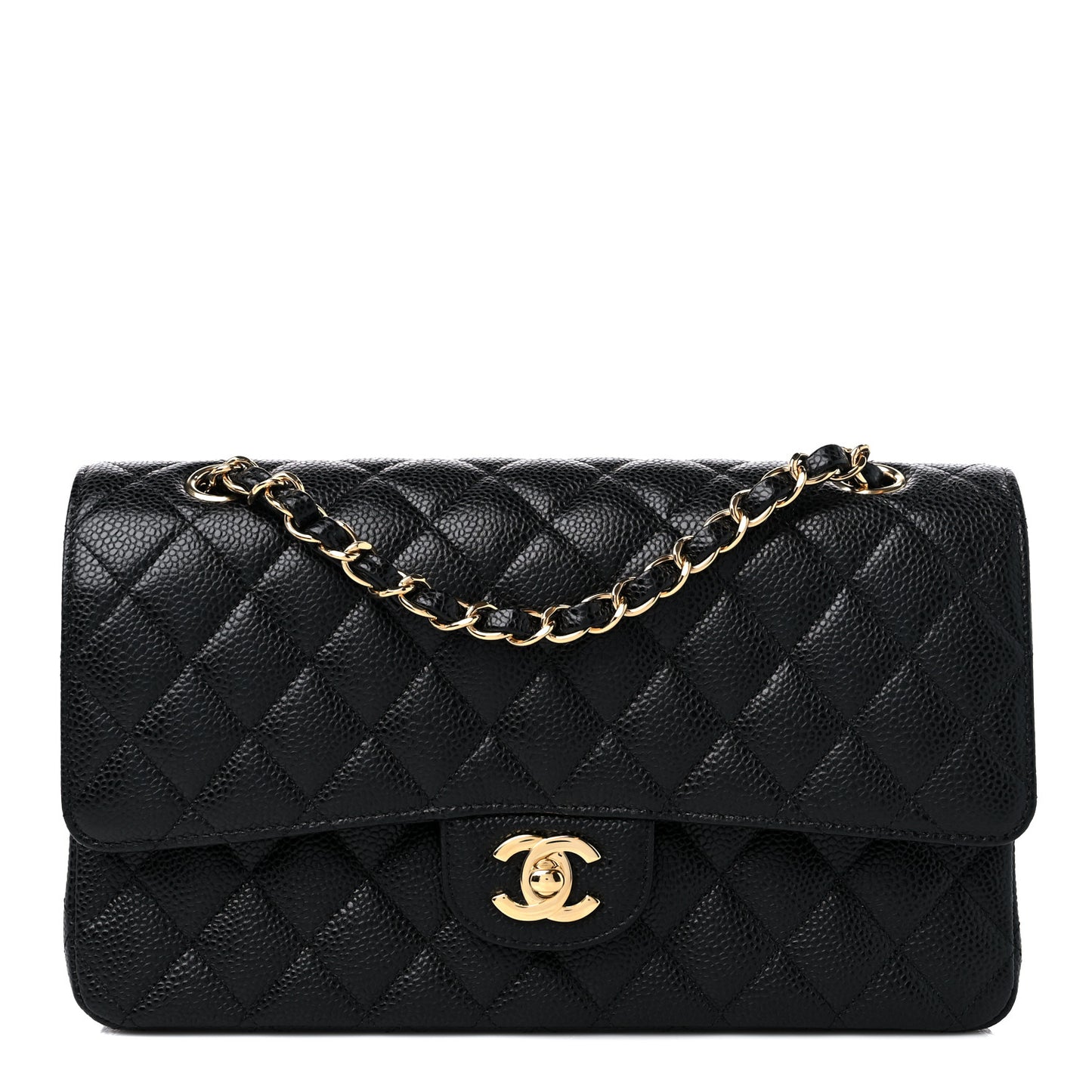 Caviar Quilted Medium Double Flap Black