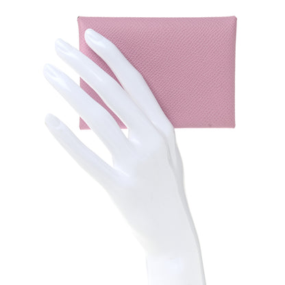 Hermes Epsom Calvi Duo Card Case Mauve Sylvestre 2 of 7