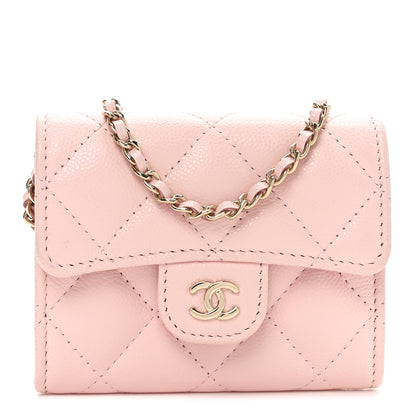 Chanel Caviar Quilted Flap Card Holder On Chain Pink 1 of 9