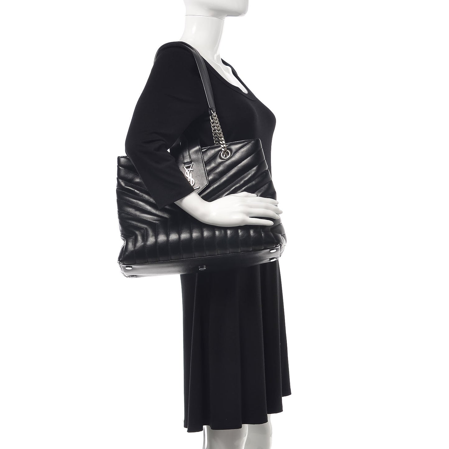 Calfskin Y Quilted Monogram Large Loulou Shopper Black