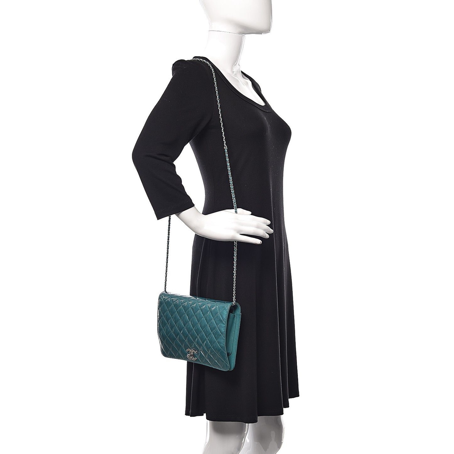 Patent Quilted Clutch Flap Green